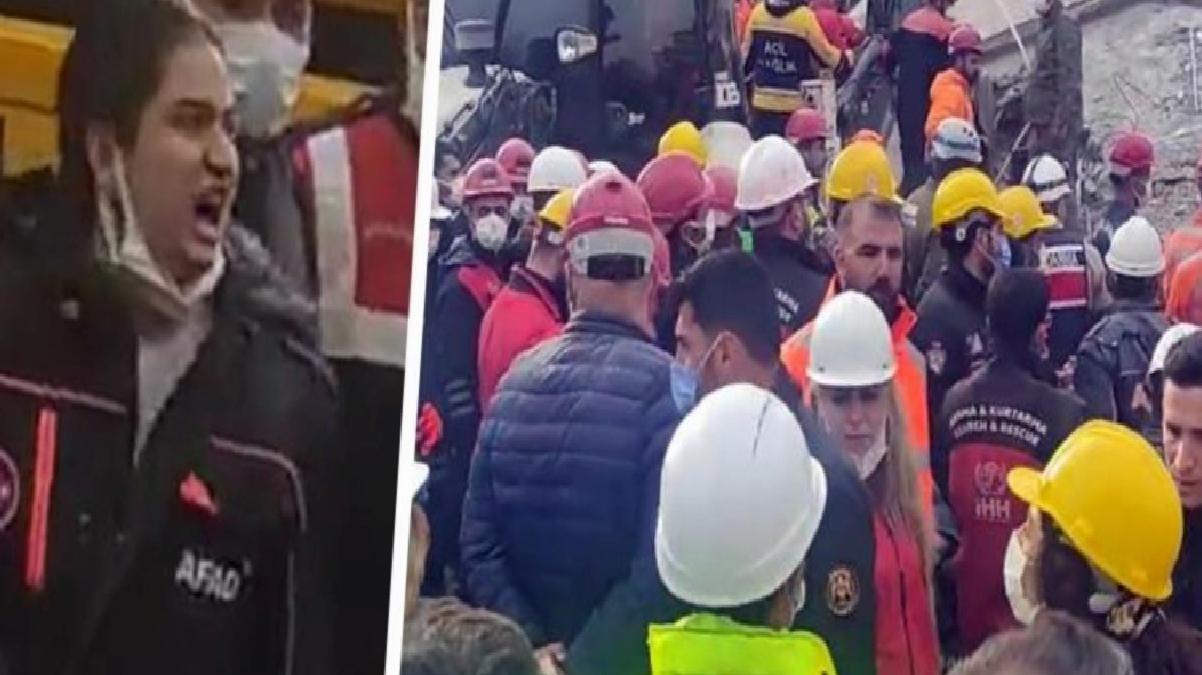 Enkaz başından uzaklaştırılmak istenen AFAD görevlisi kadın isyan etti