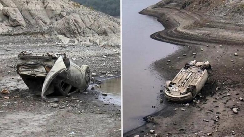  Alibeyköy Braajı’nda sular çekilince otomobil ortaya çıktı