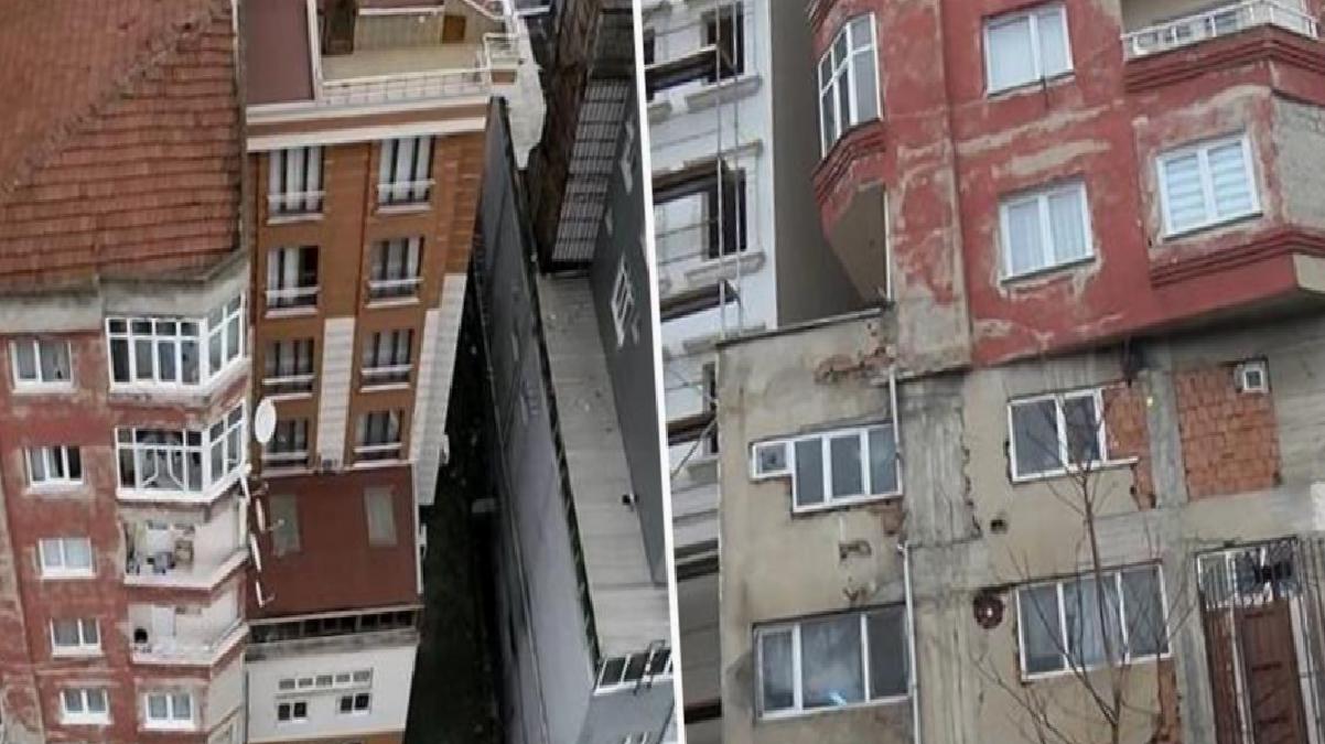 Bağcılar’da üst üste iki bina gibi görünen apartman yıkılıyor