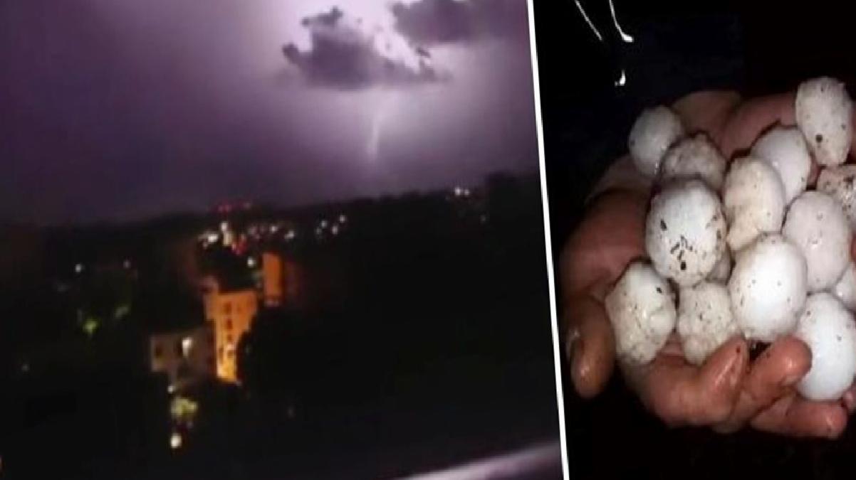 Kilis’te “Süper hücre fırtınası”! Şimşekler geceyi aydınlattı, görüntüler tüyler ürpertti