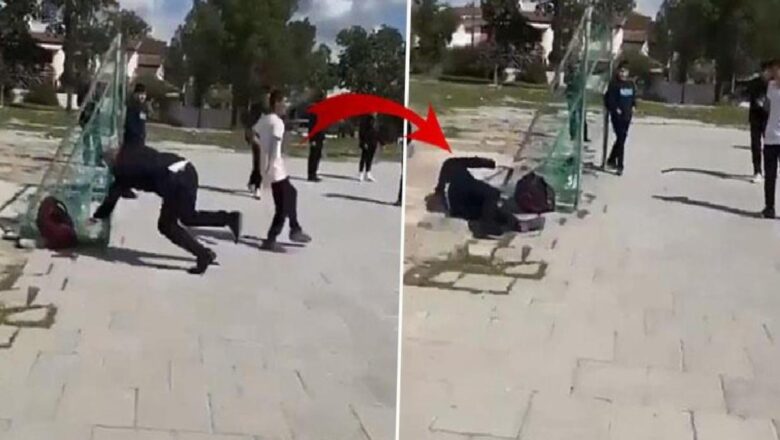  Öğrencinin ortasına uçan kafa atmak isteyen KKTC Cumhurbaşkanı Ersin Tatar yere kapaklandı